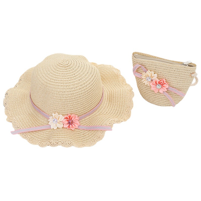 หมวกฟางกันแดด-ลายดอกไม้น่ารัก-เหมาะกับชายหาด-แฟชั่นฤดูร้อน-สําหรับเด็ก