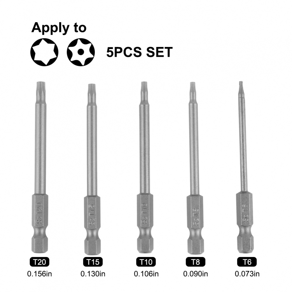【COLORFUL】Torx Screwdriver Bit Grey T6 T8 T10 T15 T20 75mm / 2.95Inch ...