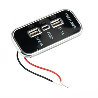 ซ็อกเก็ตชาร์จในรถยนต์ 12-24V 18W ABS ไฟแสดงสถานะ LED สีฟ้า Dual USB PD Type C
