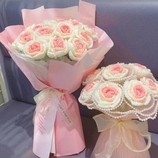 ช่อดอกเดซี่ประดิษฐ์ ดอกกุหลาบ ดอกทานตะวัน ถักโครเชต์ ของขวัญรับปริญญา สไตล์เกาหลี