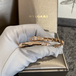 [พร้อมส่ง] Bvlgari สร้อยข้อมือ รูปงู ประดับเพชร สีโรสโกลด์