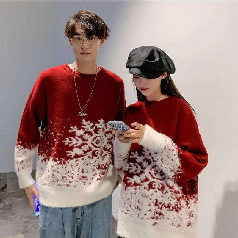 asrv-ชุดคู่ฤดูใบไม้ร่วงและฤดูหนาวเสื้อสเวตเตอร์คริสต์มาสหนาขึ้นสำหรับผู้ชายและผู้หญิงความรู้สึกการออกแบบลมขี้เกียจหลวม