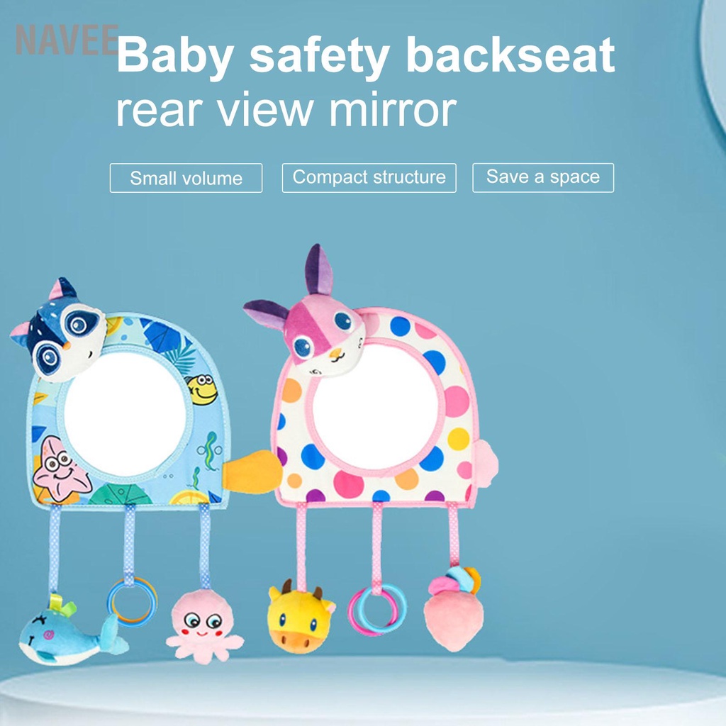 navee-กระจกมองหลังรถเด็กกว้างมุมมองที่ชัดเจนกระจกรถเบาะหลังการ์ตูนพร้อมของเล่นแขวนสำหรับการเดินทาง