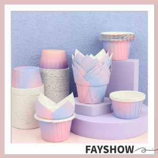 Fay ถ้วยกระดาษ รูปดอกทิวลิป กันจาระบี สําหรับใส่คัพเค้ก มัฟฟิน เบเกอรี่ DIY 50 ชิ้น