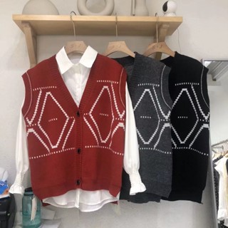 20645 ต้นฤดูใบไม้ผลิ สไตล์ใหม่!เสื้อกั๊กแขนกุดลําลอง ผ้าถัก แบบเรียบง่าย สําหรับผู้หญิง
