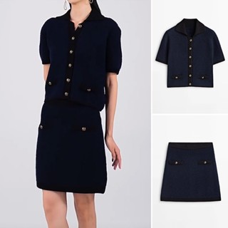 Zara 23 เสื้อคาร์ดิแกน ผ้าถัก พร้อมกระโปรงครึ่งตัว สีทอง แฟชั่นฤดูใบไม้ร่วง และฤดูหนาว5690535 5217535