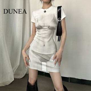 Dunea ชุดเดรส บอดี้คอน คอกลม แขนสั้น พิมพ์ลาย เซ็กซี่ สําหรับผู้หญิง