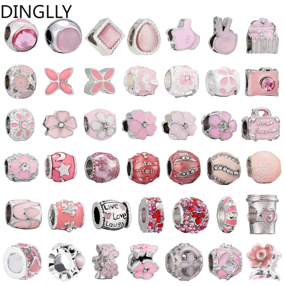 dinglly-สีเงิน-โลหะผสม-ลูกปัด-สีชมพู-เคลือบ-บาน-ลูกปัด-ทรงหยดน้ํา-คริสตัล-เสน่ห์-diy-เครื่องประดับ-อุปกรณ์ทํา