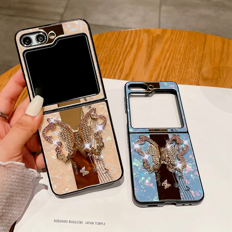 เคสโทรศัพท์มือถือ-ฝาพับ-ลายผีเสื้อ-ประดับเพชร-พร้อมขาตั้ง-หรูหรา-สําหรับ-samsung-galaxy-z-flip5-z-flip-5-flip-z-5