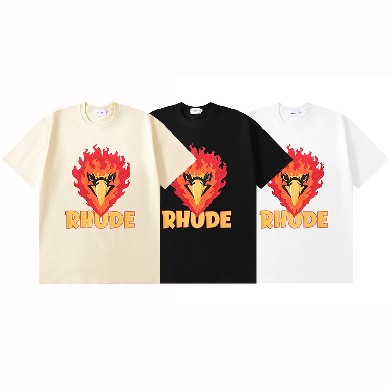 r-rhude-2023ss-eagle-flame-คู่รักวัยรุ่นแบบหลวมๆ-เสื้อยืดแขนสั้น