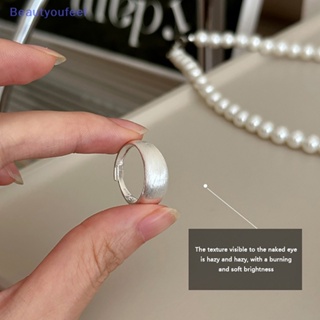 [Beautyoufeel] แหวนนิ้วมือ รูปไข่ ขนาดใหญ่ สีเงิน สไตล์วินเทจ เรียบง่าย ปรับได้ เครื่องประดับ สําหรับผู้หญิง ของขวัญวันเกิด