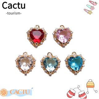 Cactu จี้ต่างหู รูปหัวใจ ชุบทอง ประดับเพชรเทียม 7 สี สําหรับทําเครื่องประดับ DIY 14 ชิ้น