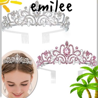 EMILEE มงกุฎเจ้าหญิง ประดับเพชรเทียม สีเงิน สําหรับเจ้าสาว งานแต่งงาน