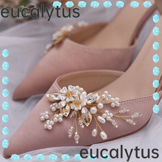 Eucalytus1 คลิปหนีบรองเท้าส้นสูง ประดับคริสตัล พลอยเทียม ลายดอกไม้ แวววาว สําหรับเจ้าสาว 2 ชิ้น (1 คู่)