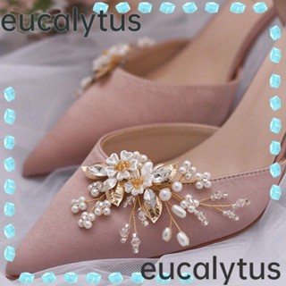 Eucalytus1 คลิปหนีบรองเท้าส้นสูง ประดับคริสตัล พลอยเทียม ลายดอกไม้ แวววาว สําหรับเจ้าสาว 2 ชิ้น (1 คู่)