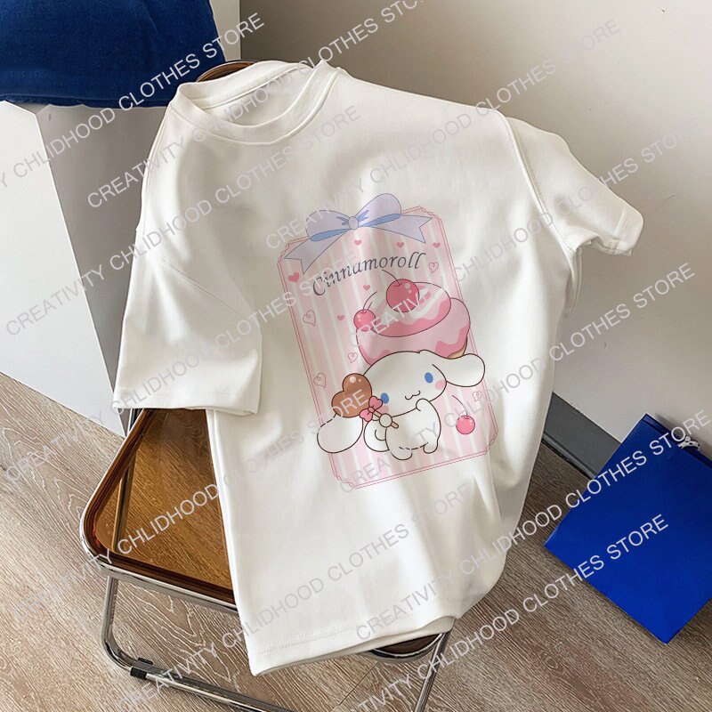 sanrio-เสื้อยืด-y2k-ผู้หญิง-cinnamoroll-kuromi-เสื้อยืดการ์ตูน-kawaii-เสื้อผ้าลำลองเสื้อการ์ตูนฮิปฮอปคู่-streetwear