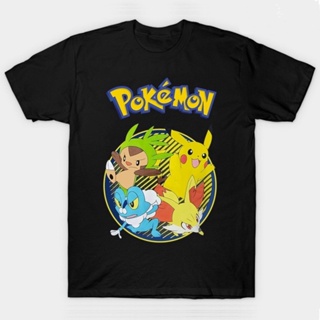 เสื้อยืดคอกลม เสื้อไม่ต้องรีด ราคาส่ง ผ้าฝ้ายคอกลมPokemon Mens Pikachu Froakie T Shirt New FTxyfrom S-4XL