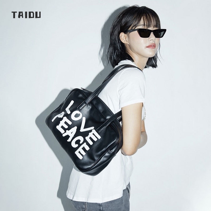taidu-ใหม่-กระเป๋าใต้วงแขน-love-peace-สุดอินเทรนด์-กระเป๋าสะพายกราฟฟิตีแบบสบาย-ๆ-ส่วนบุคคล-ความจุสูง-การเดินทางทำงาน