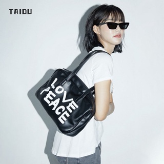 TAIDU ใหม่ กระเป๋าใต้วงแขน LOVE PEACE สุดอินเทรนด์ กระเป๋าสะพายกราฟฟิตีแบบสบาย ๆ ส่วนบุคคล ความจุสูง การเดินทางทำงาน