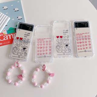 เคสโทรศัพท์มือถือ TPU กันกระแทก ลายหัวใจ พร้อมสายโซ่คล้อง สําหรับ Samsung Galaxy Z Flip 4 5G Z Flip 3