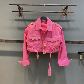 Fashionable foreign style metal button short denim jacket autumn 2022 new premium temperament age-reducing jacket