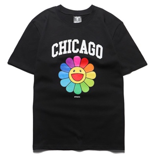 【Hot】สินค้าพร้อมส่งใหม่ USA Chicago สี Sunflower พิมพ์แขนสั้นคู่แนวสตรีทแฟชั่นเสื้อยืดเสื้อยืดฤดูร้อน [M-XXL]