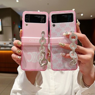 เคสโทรศัพท์มือถือ กันกระแทก พร้อมสายคล้อง สีชมพู หรูหรา สําหรับ Samsung Galaxy Z Flip4 Z Flip3 Z Flip4 Z Flip3