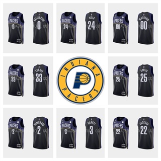 2022-2023  Indiana Pacers เสื้อบาสเก็ตบอลสีดำของผู้ชายสั้น -เสื้อยืดกีฬา