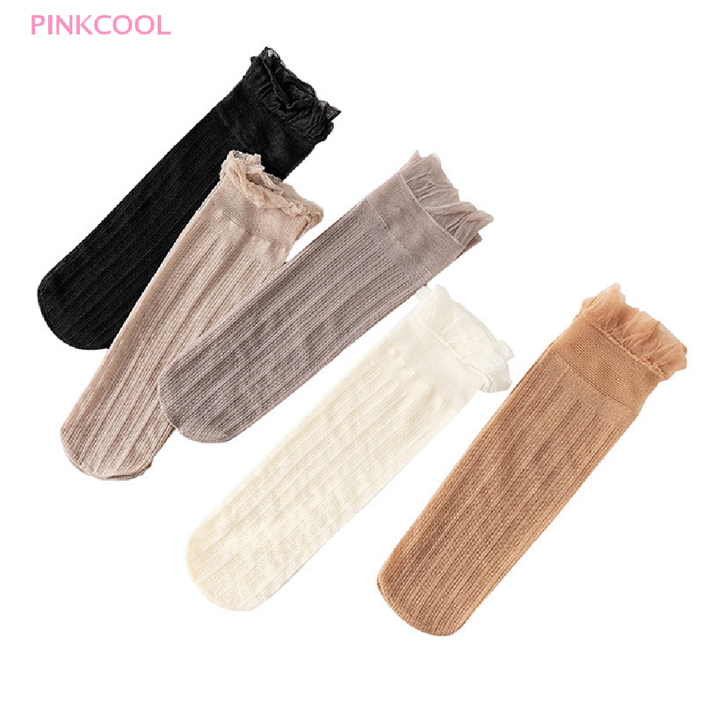 pinkcool-ถุงเท้ากํามะหยี่-ผู้หญิง-บางเฉียบ-โปร่งใส-ลูกไม้-จีบ-ถุงเท้าผู้หญิง-ขายดี