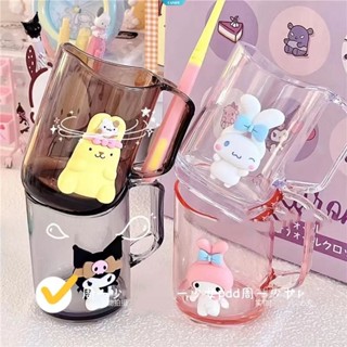 แก้วแปรงสีฟันใส ลายการ์ตูน Sanrio Kuromi MyMelody Cinnamoroll Purin เหมาะกับคู่รัก สําหรับหอพักนักเรียน [CAN]