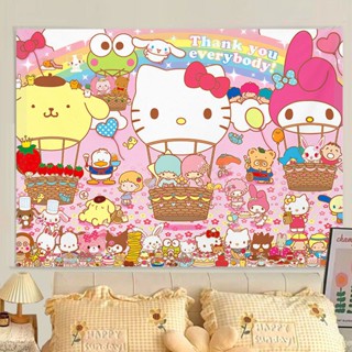 ผ้าแขวนผนังพื้นหลัง ลาย Hello Kitty Cinnamon Dog น่ารัก สําหรับตกแต่งบ้าน หอพัก