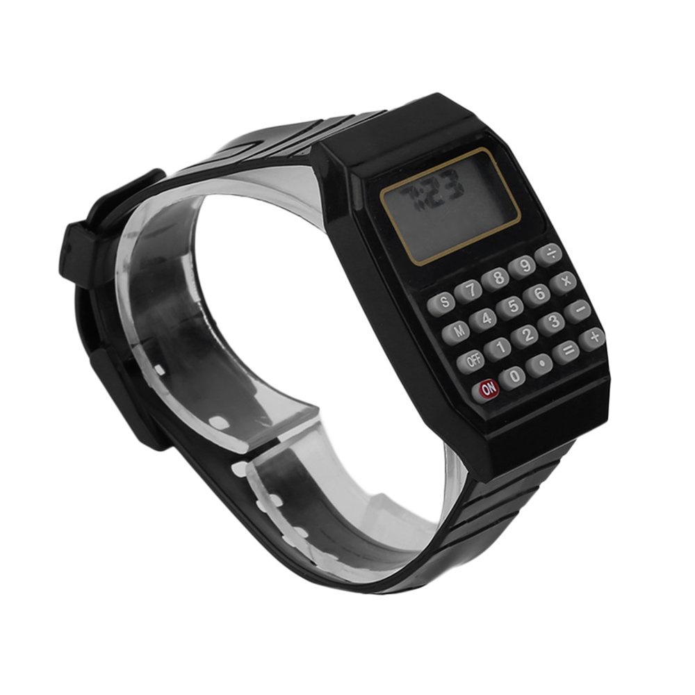 เด็กนักเรียนปฏิบัติเครื่องคิดเลขนาฬิกาดิจิตอลซิลิโคนสีทึบสวมใส่-comtable-เครื่องคิดเลขนาฬิกาข้อมือเด็ก