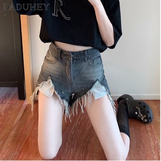 DaDuHey🎈  Women New Korean Style Retro Washed Denim Shorts High Waist Ripped A- line Pants Plus Size Hot Pants