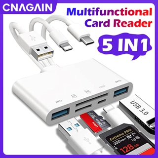 Cnagain 5-in-1 อะแดปเตอร์การ์ดรีดเดอร์ USB OTG และการ์ดรีดเดอร์ SD สําหรับ iPhone iPad USB Type C และ USB A พร้อมช่องเสียบ Micro SD และการ์ด SD รองรับ SD Micro SD SDHC SDXC