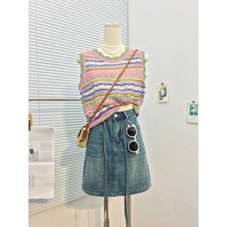 เสื้อกั๊ก ผ้าถัก ทรงหลวม ขนาดเล็ก สีสันสดใส แฟชั่นฤดูร้อน สําหรับผู้หญิง