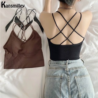 Kansmilley เสื้อชั้นในครอปท็อป ผ้าถัก สําหรับผู้หญิง