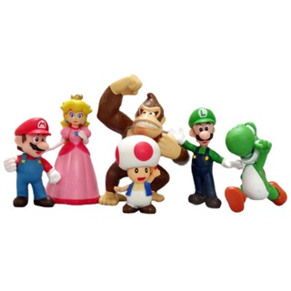 โมเดลฟิกเกอร์ Super Mario Bros Anime Game Series Yoshi Wario Bowser ของเล่นสําหรับเด็ก 6 ชิ้น ต่อชุด