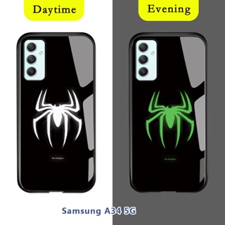 สําหรับ Samsung Galaxy A04 A14 A24 A34 A54 5G เคสโทรศัพท์มือถือกระจกนิรภัย ลายซุปเปอร์ฮีโร่ กัปตันอเมริกา ไอรอนแมน เรืองแสงในที่มืด