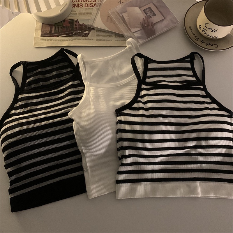 สาวฮอต-halter-ออกแบบรู้สึกเสื้อกั๊ก-ด้านใน-matching-ความงาม-กลับ-outwear-ผู้หญิง-stripes-matching