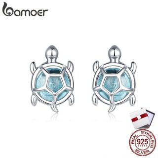Bamoer Ocean Blue Turtles Stud Earrings for Women 925 Sterling Silver Glass and CZ Studs Jewelry Girl Birthday Gifts BSE406