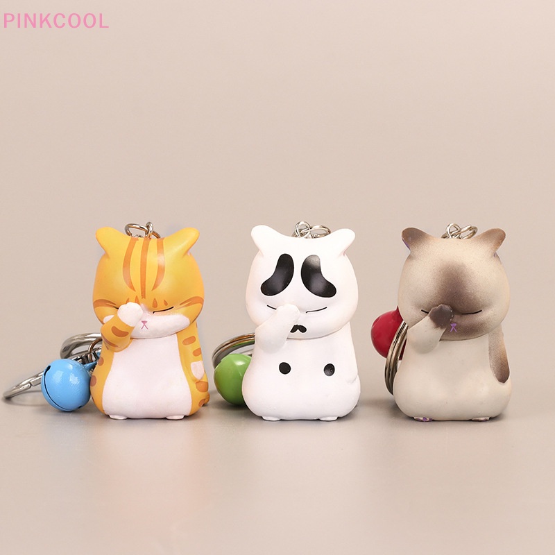 pinkcool-พวงกุญแจแมวขี้อาย-น่ารัก-อ้วน-พวงกุญแจลูกแมว-เครื่องประดับกระเป๋า-เครื่องประดับพวงกุญแจ-ขายดี