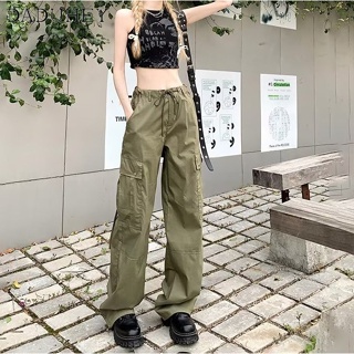DaDuHey🎈 American-Style Sweet Cool High Waist Straight Cargo Pants Womens 2023 New Design Sense Slimming Casual Pants
