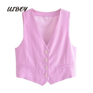 Uibey เสื้อกั๊ก คอวี สีพื้น อเนกประสงค์ 2443