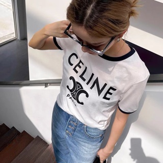 C- ELINE 2023 retro classic letter printing contrast collar fashion short-sleeved T-shirt