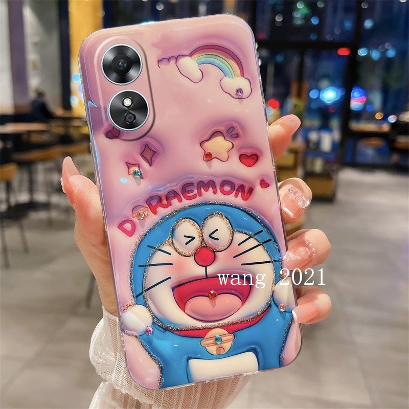 พร้อมส่ง-เคสป้องกันโทรศัพท์มือถือ-แบบนิ่ม-ลายการ์ตูนโดราเอมอน-3d-ประดับกลิตเตอร์-และพลอยเทียม-สําหรับ-oppo-a98-5g-a98-5g