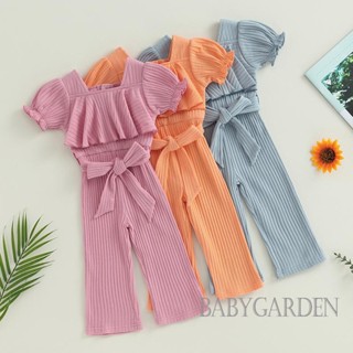 Babygarden-9 เดือน-4 ปี เด็กผู้หญิง ลําลอง สีพื้น แขนสั้น เข็มขัด จั๊มสูท ยาว เสื้อผ้าฤดูร้อน