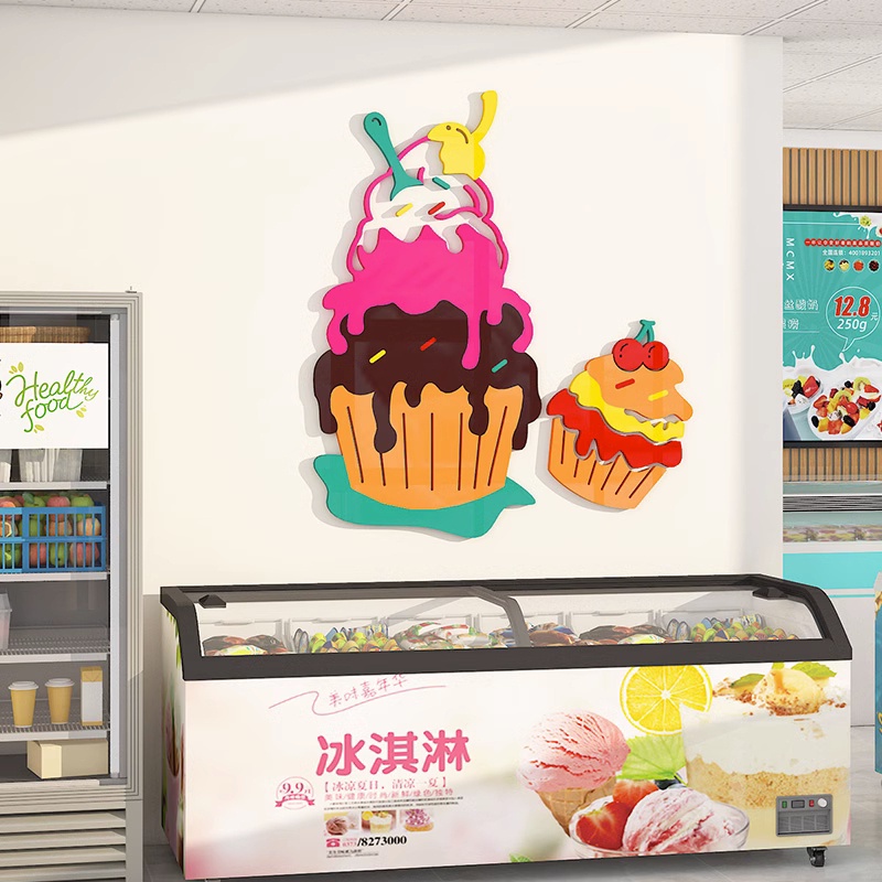 สติกเกอร์อะคริลิค-รูปร้านไอศกรีม-ชานม-แบบสร้างสรรค์-สําหรับตกแต่งผนังบ้าน