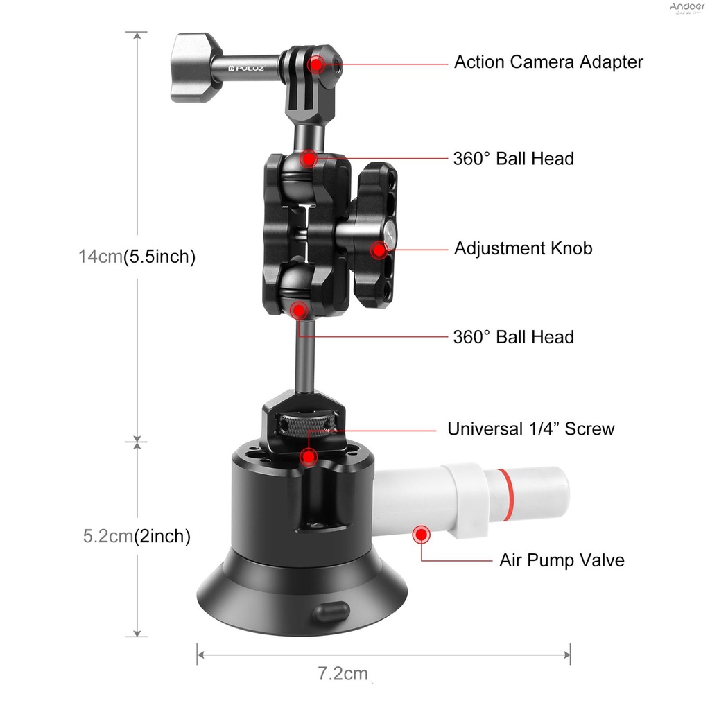 puluz-pu845b-suction-cup-mount-for-action-camera-suction-camera-mount-bracket-dual-360-rotatable-ballheads-replacement-for-11-10-9-8-osmo-action-3-2