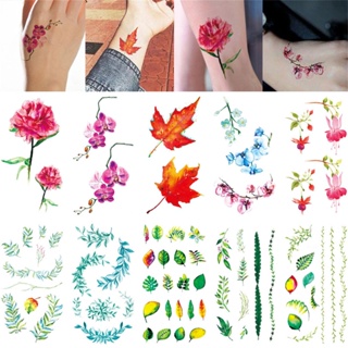 【Magic Tattoo】สติกเกอร์รอยสักชั่วคราว ลายดอกไม้ และใบไม้ ขนาดเล็ก กันน้ํา สีสันสดใส