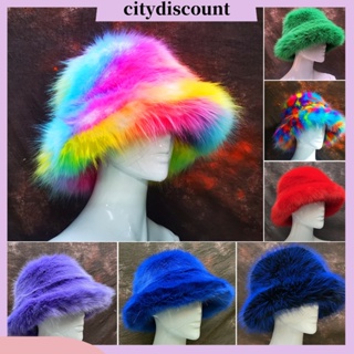 &lt;citydiscount&gt; หมวกบักเก็ต ประดับขนปุยเทียม หนานุ่ม อบอุ่น สร้างสรรค์ สําหรับผู้หญิง